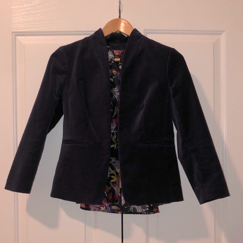 J. Crew 365 0P ‘Going Out Blazer’ Navy Velvet Lined Open Front